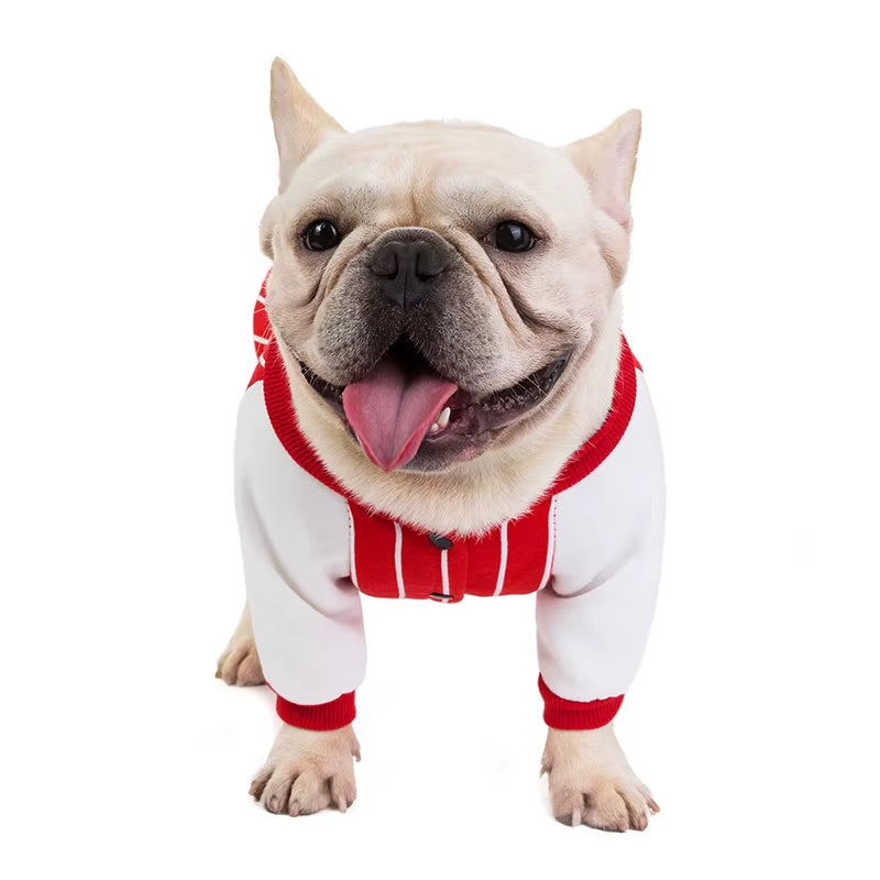Fashion Designer Autumn Winter Warm Cotton French Bulldog Baseball Sweatshirt Luxury Dog Coat Striped Frenchie Bulldog Clothes