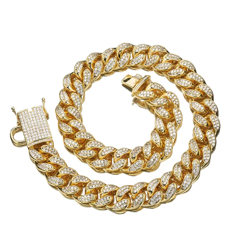 Wholesale Luxury 18Mm Stainless Steel Gold Chain Dog Collar with Solid Pattern