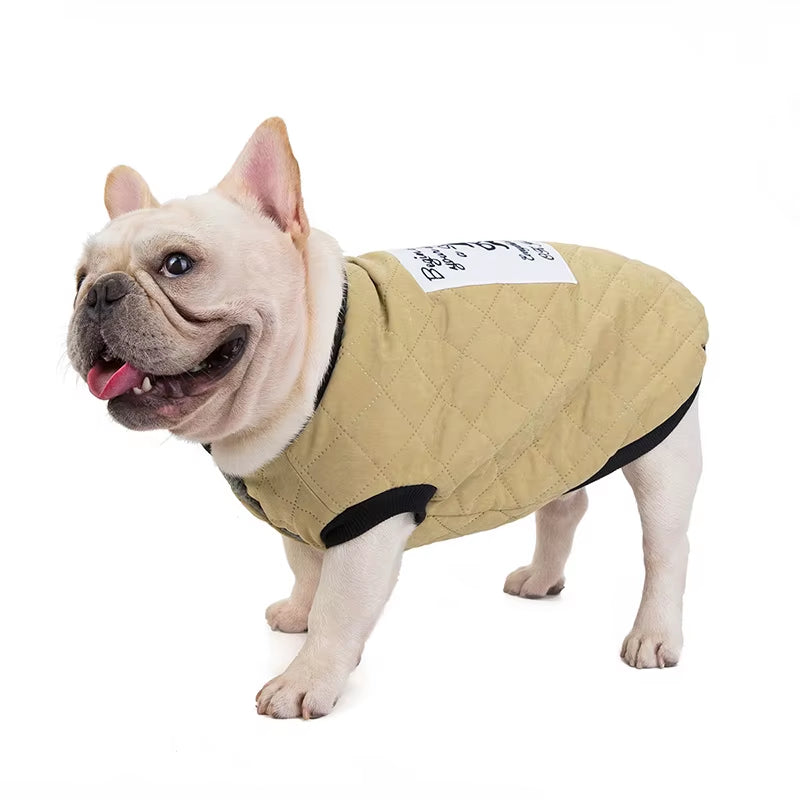 Cozy Winter Windproof Plaid Dog Coat Apparel Two-Legged Cotton Frenchie Bulldog Jacket Coat French Bulldog Luxury Clothes