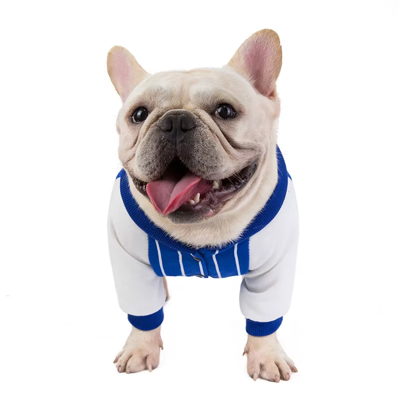Fashion Designer Autumn Winter Warm Cotton French Bulldog Baseball Sweatshirt Luxury Dog Coat Striped Frenchie Bulldog Clothes