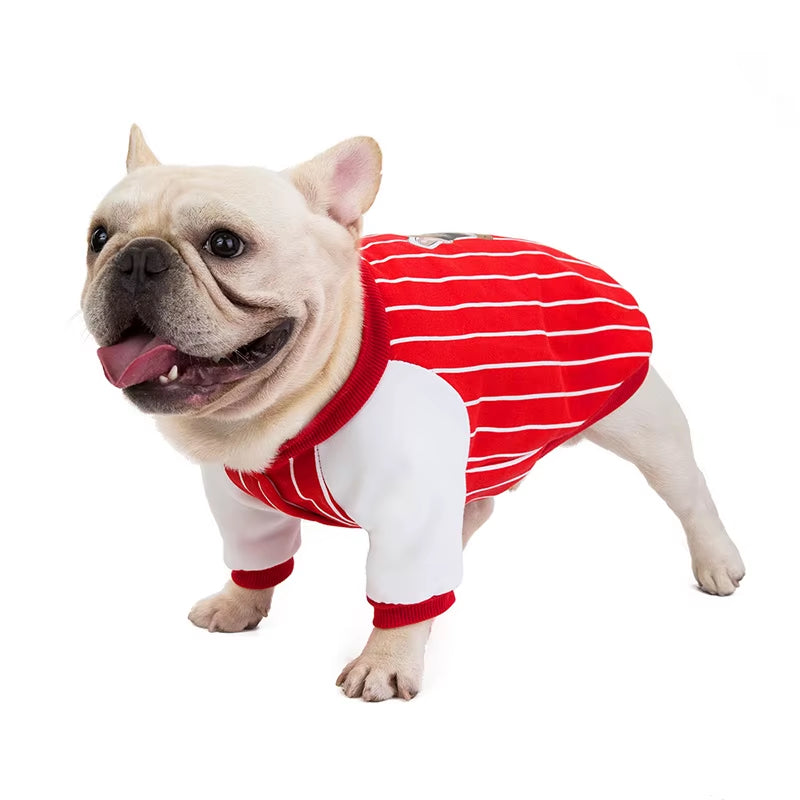 Fashion Designer Autumn Winter Warm Cotton French Bulldog Baseball Sweatshirt Luxury Dog Coat Striped Frenchie Bulldog Clothes