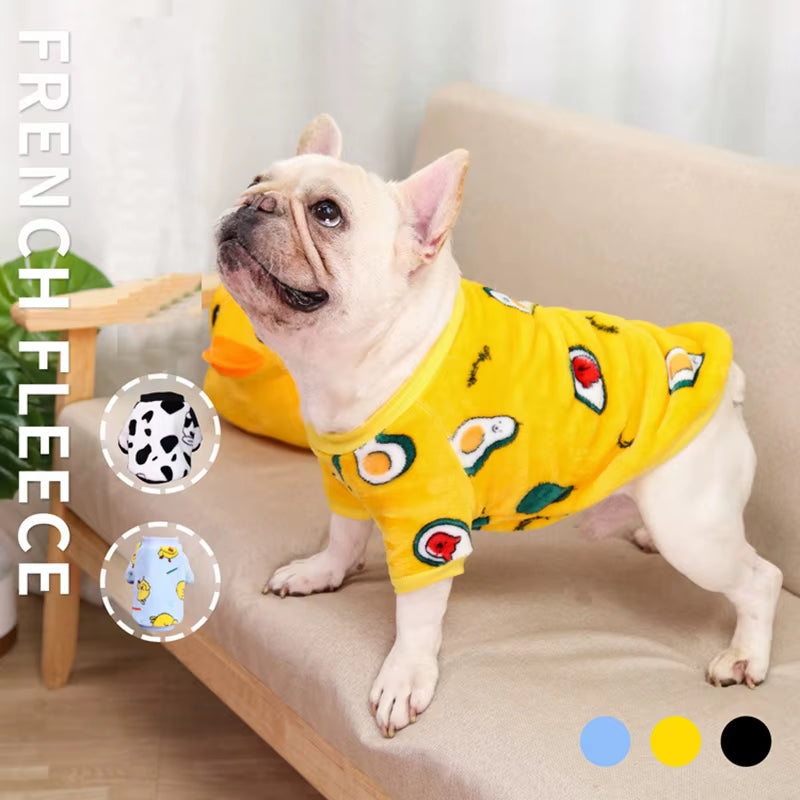 Wholesale Winter Warm Flannel Dog Outfit Clothes Pug French Bulldog Sweatshirt Pajamas Jumper
