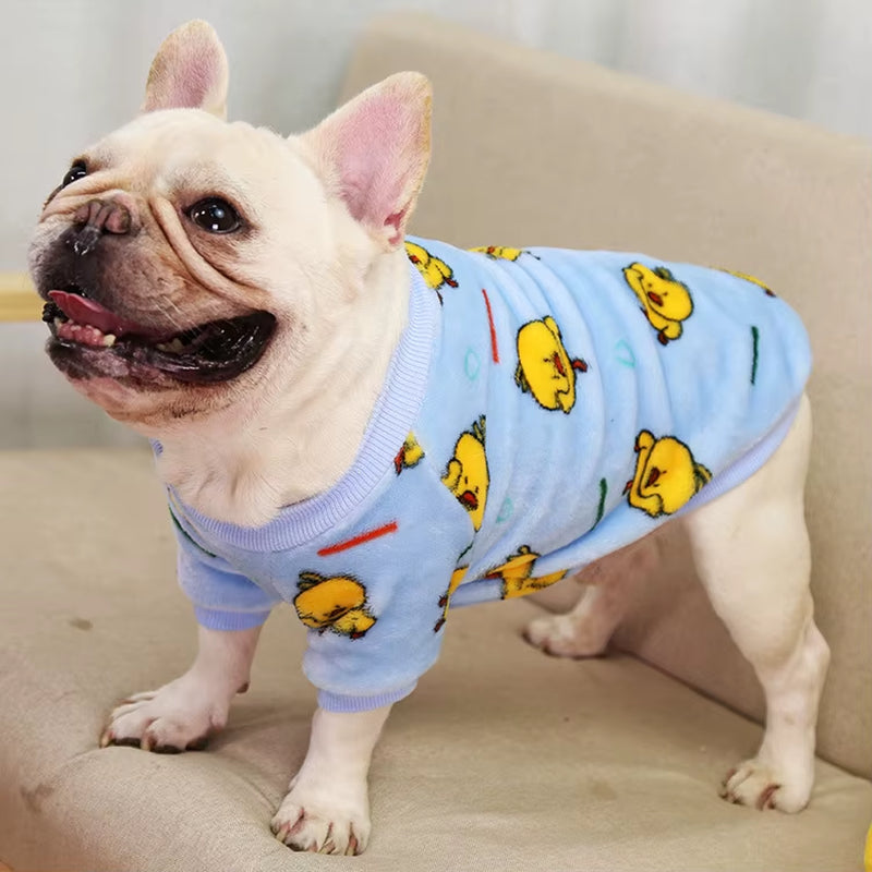 Wholesale Winter Warm Flannel Dog Outfit Clothes Pug French Bulldog Sweatshirt Pajamas Jumper