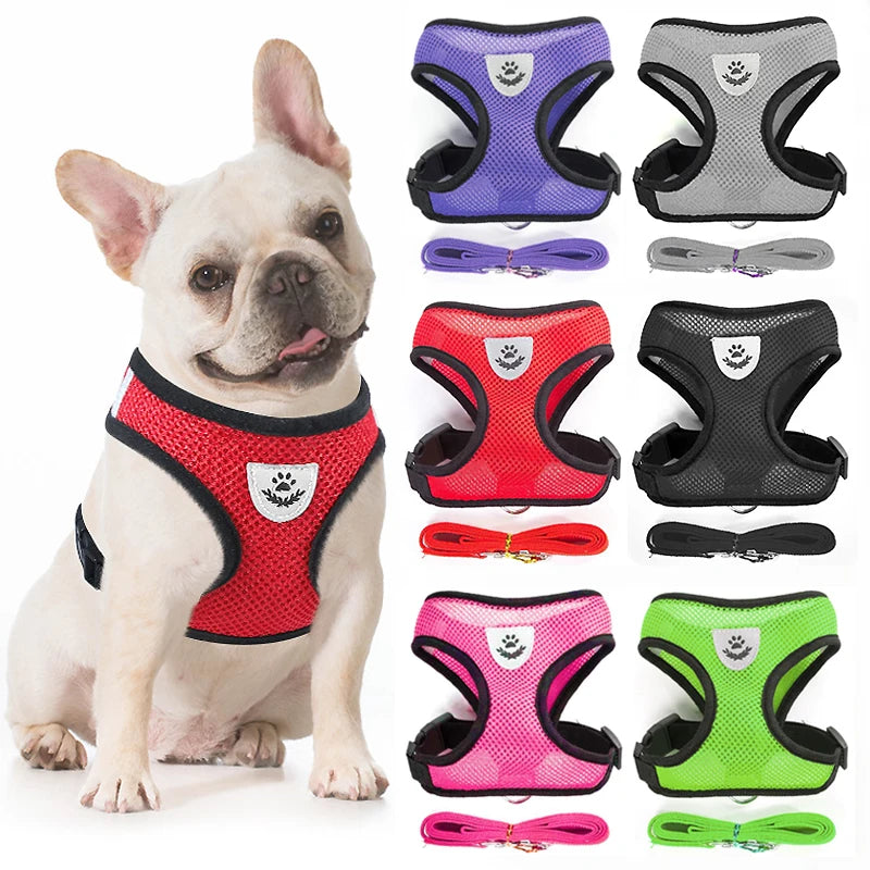 Breathable Mesh Cat Small Dog Harness and Leash Set Adjustable Cat Harnesses Puppy Harness Vest for French Bulldog Chihuahua Pug