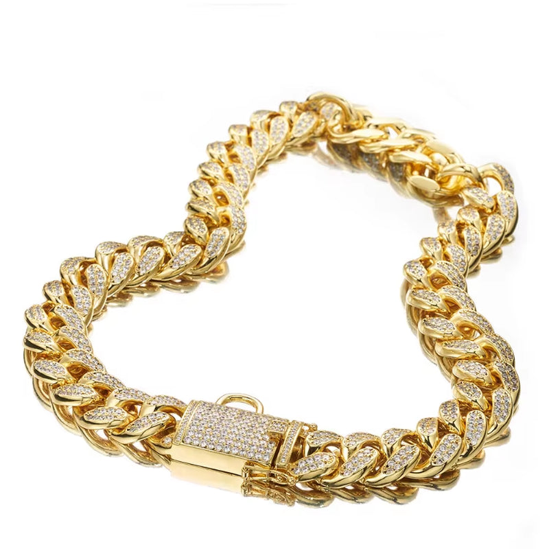 Wholesale Luxury 18Mm Stainless Steel Gold Chain Dog Collar with Solid Pattern