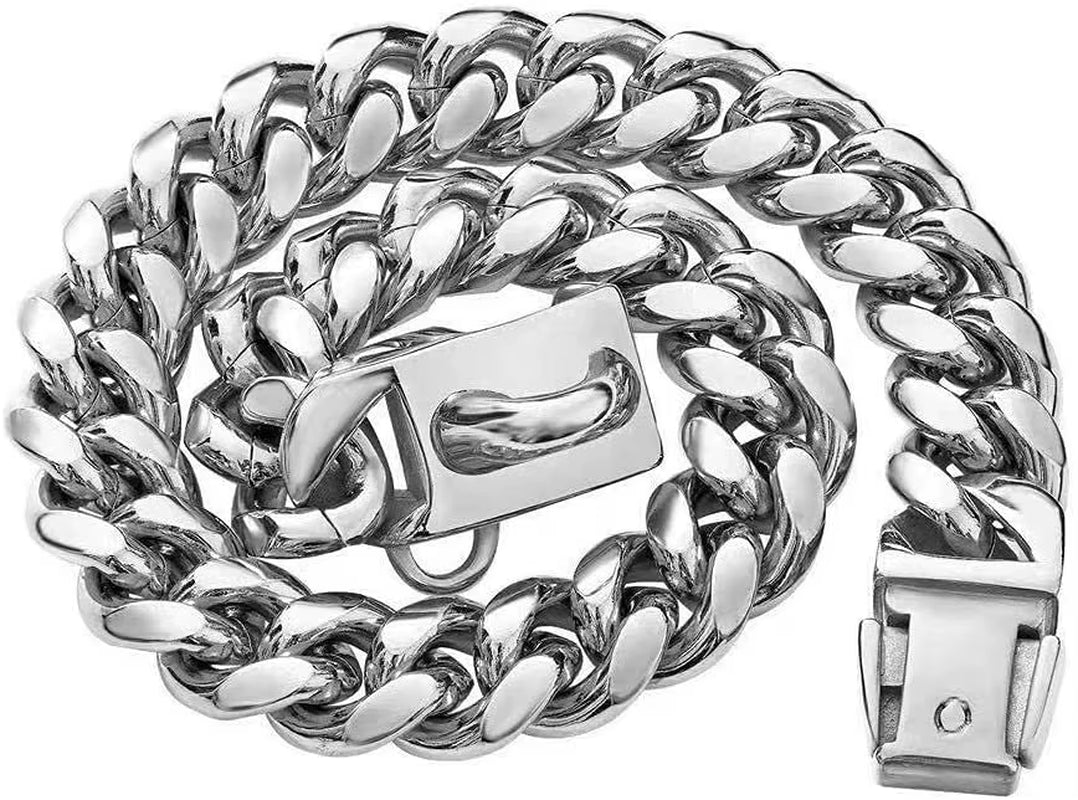 14Mm Stainless Steel Dog Collar Chain Large Gold Cuban Links Rhodium Plated Zircon for Medium Small Dog Walking Great Gift Idea