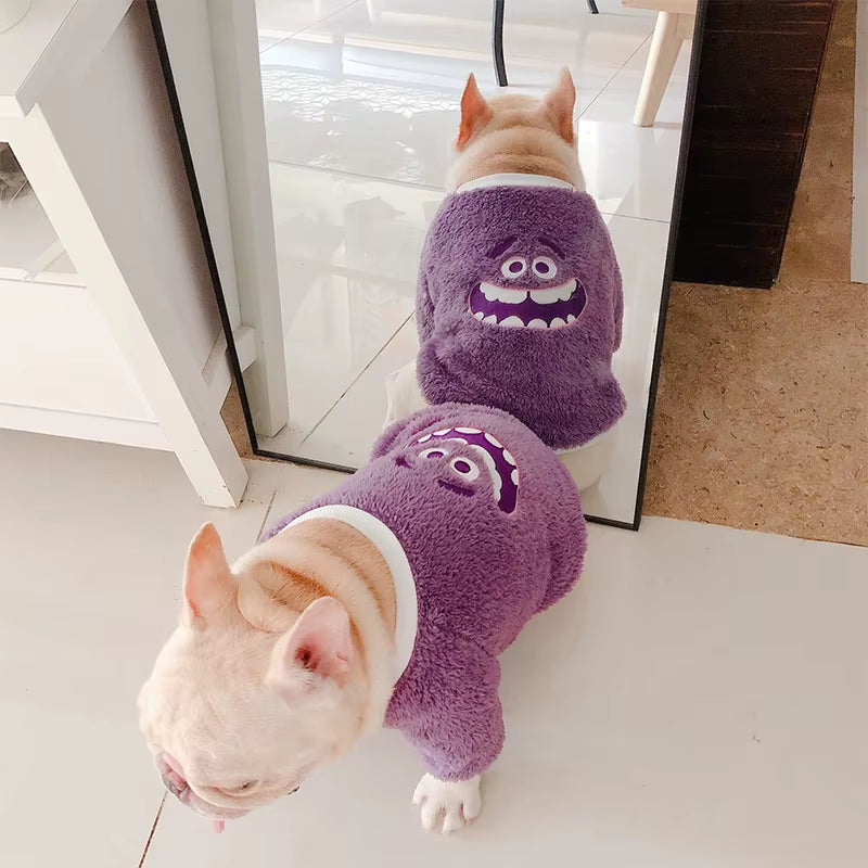 Wholesale Designer Cute Winter Warm Wool Coral Fleece Dog Sweatshirt French Bulldog Clothes Fleece Dog Sweater Jumper