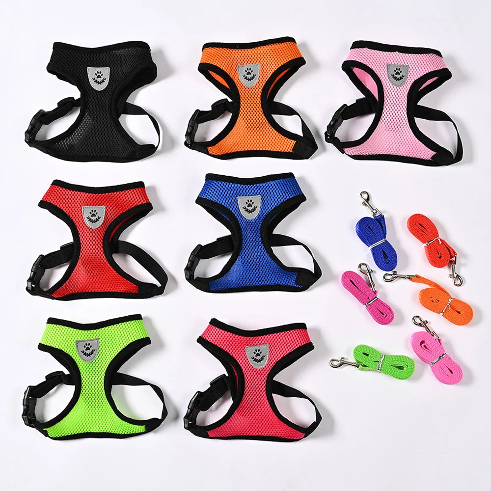 Breathable Mesh Cat Small Dog Harness and Leash Set Adjustable Cat Harnesses Puppy Harness Vest for French Bulldog Chihuahua Pug