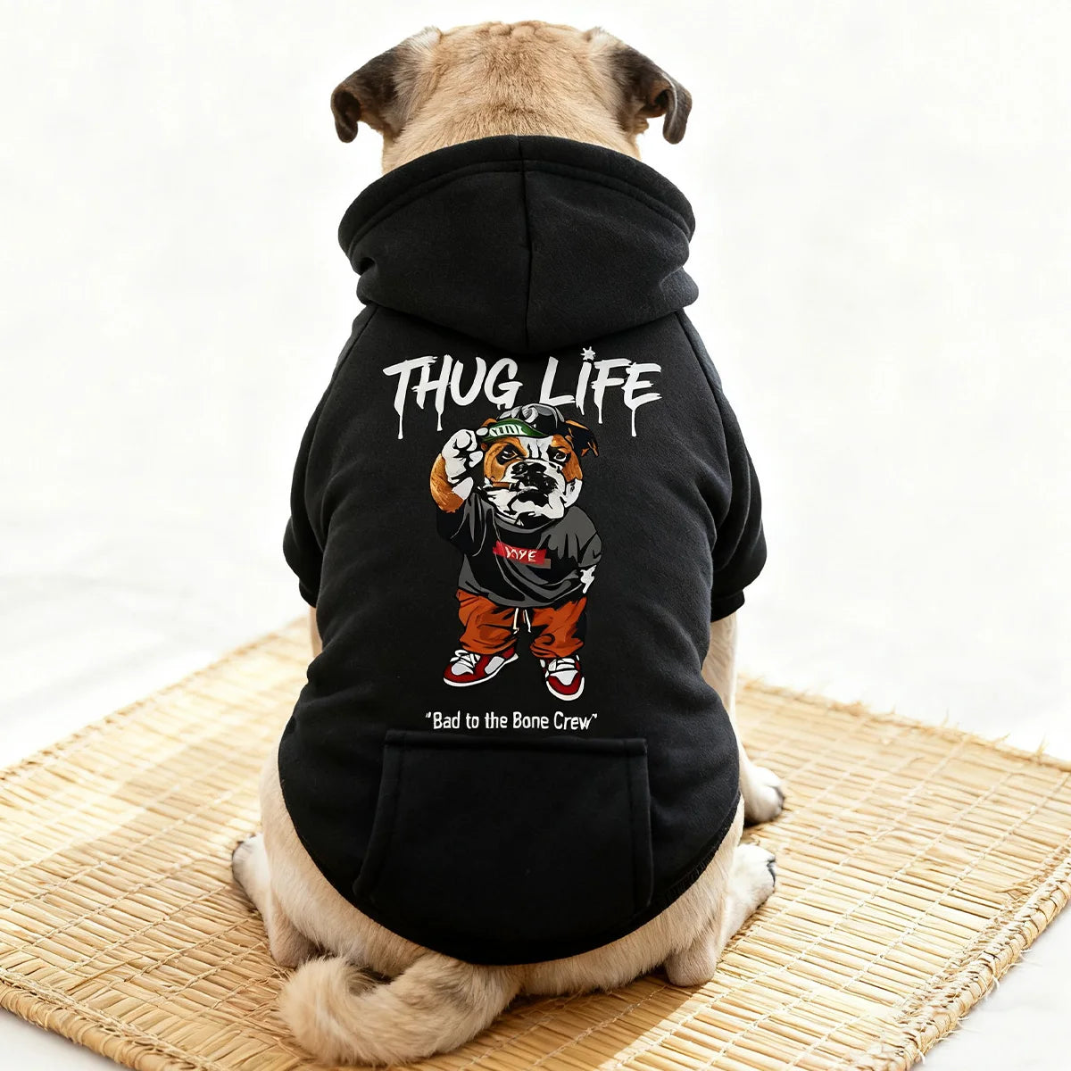Thug Dog Bad Guy Puppy Clothes Chihuahua Pug Yorkshire Frenchie Autumn Winter Spring Small Medium Pet Hoodie Fleece Lining