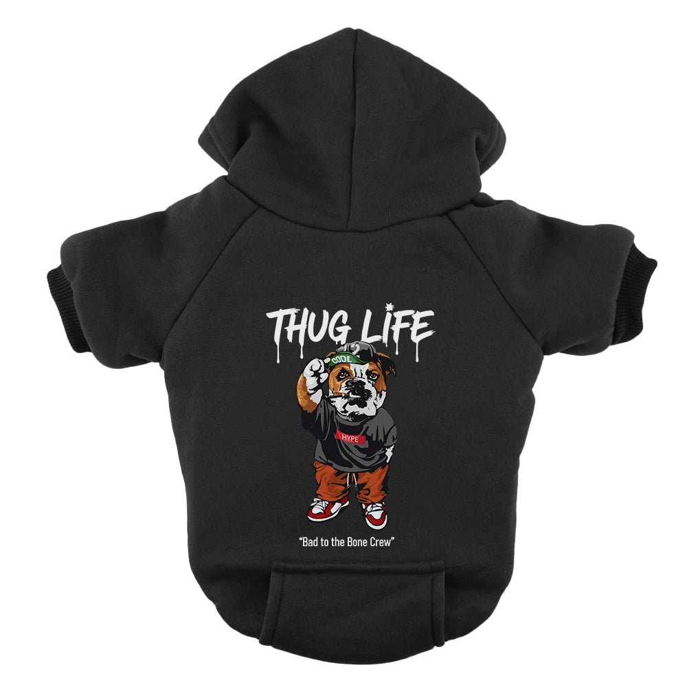 Thug Dog Bad Guy Puppy Clothes Chihuahua Pug Yorkshire Frenchie Autumn Winter Spring Small Medium Pet Hoodie Fleece Lining