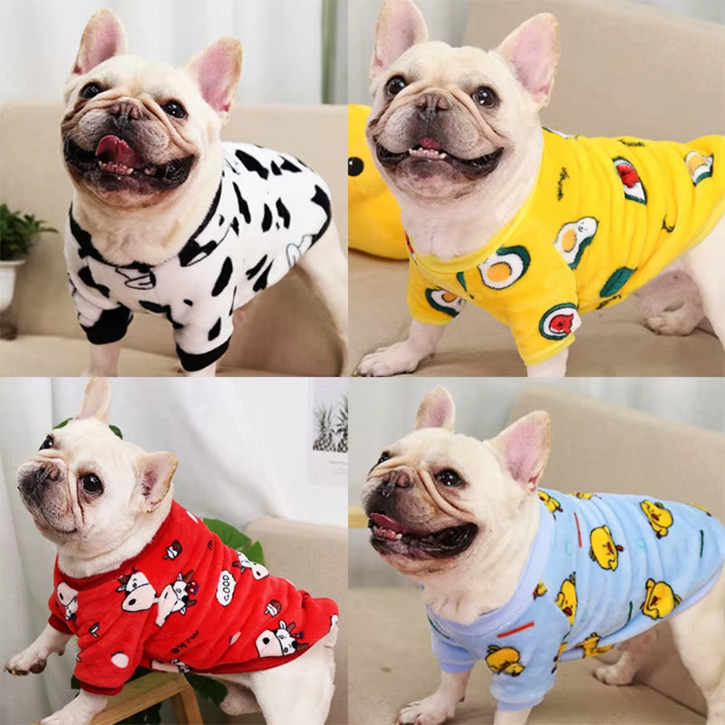 Wholesale Winter Warm Flannel Dog Outfit Clothes Pug French Bulldog Sweatshirt Pajamas Jumper