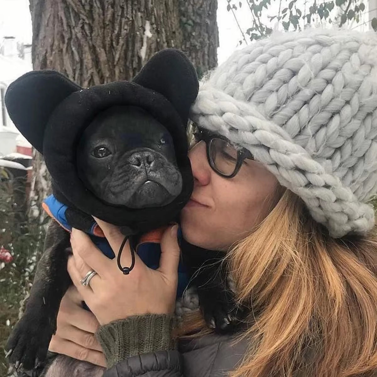 Cute Dog'S Fleece Bat Hat Soft Warm Adjustable French Bulldogs Winter Hats Pet Supplies