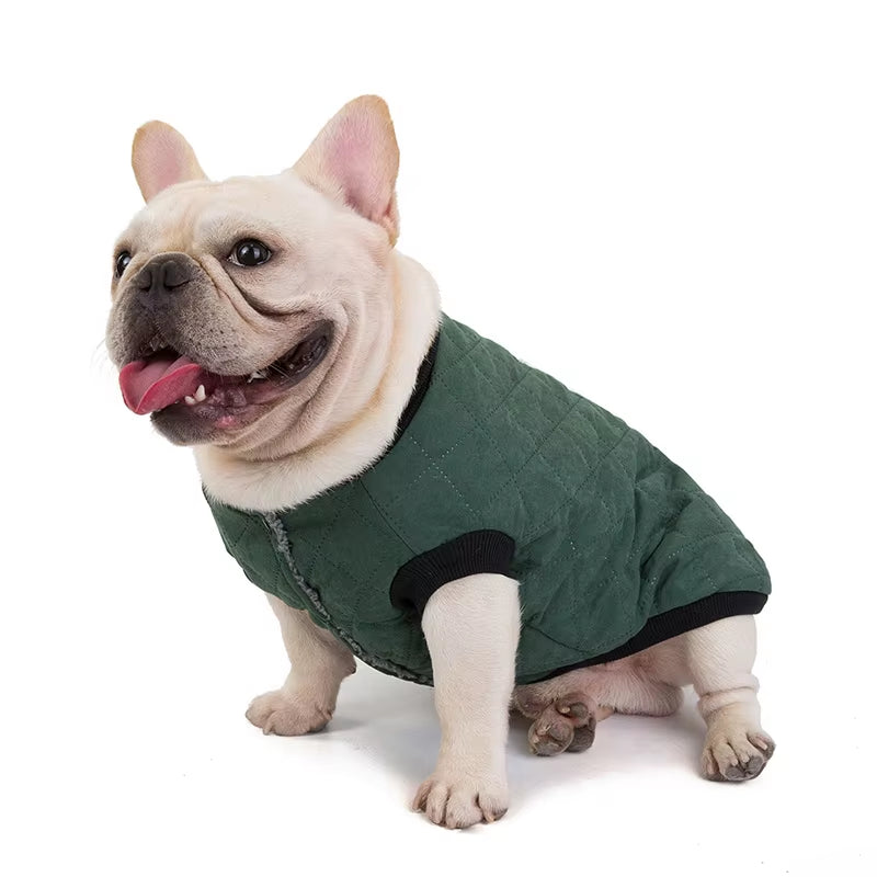 Cozy Winter Windproof Plaid Dog Coat Apparel Two-Legged Cotton Frenchie Bulldog Jacket Coat French Bulldog Luxury Clothes