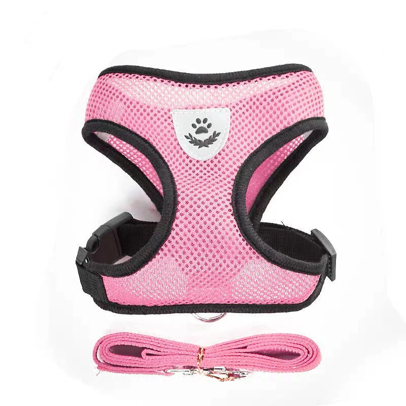 Breathable Mesh Cat Small Dog Harness and Leash Set Adjustable Cat Harnesses Puppy Harness Vest for French Bulldog Chihuahua Pug