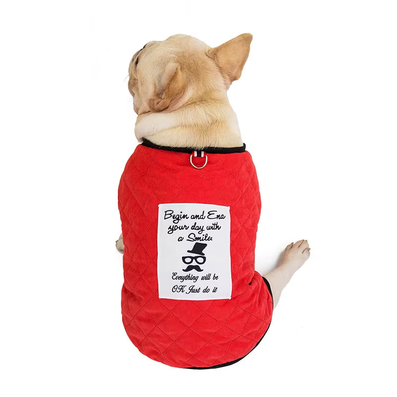 Cozy Winter Windproof Plaid Dog Coat Apparel Two-Legged Cotton Frenchie Bulldog Jacket Coat French Bulldog Luxury Clothes