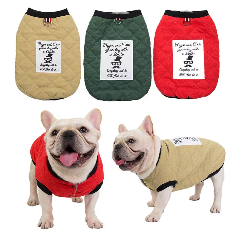 Cozy Winter Windproof Plaid Dog Coat Apparel Two-Legged Cotton Frenchie Bulldog Jacket Coat French Bulldog Luxury Clothes