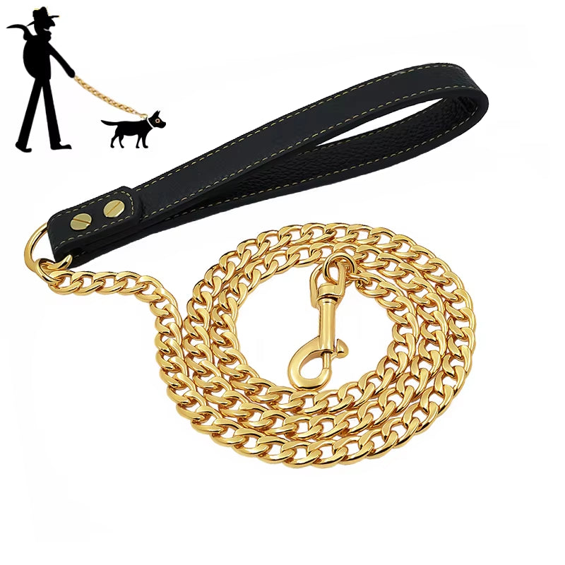 Gold Dog Leash Stainless Steel Pet Weld Chain Strong Metal Dog Lead Chain for Small Medium Large Dog Bichon Frise Dobermann
