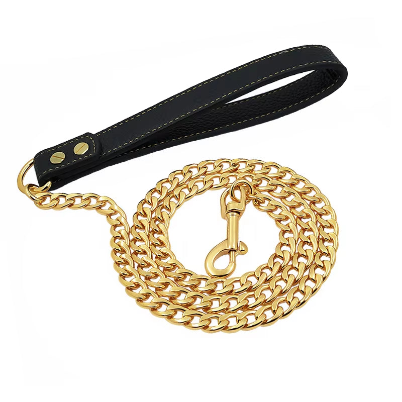 Gold Dog Leash Stainless Steel Pet Weld Chain Strong Metal Dog Lead Chain for Small Medium Large Dog Bichon Frise Dobermann