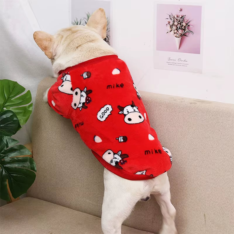Wholesale Winter Warm Flannel Dog Outfit Clothes Pug French Bulldog Sweatshirt Pajamas Jumper