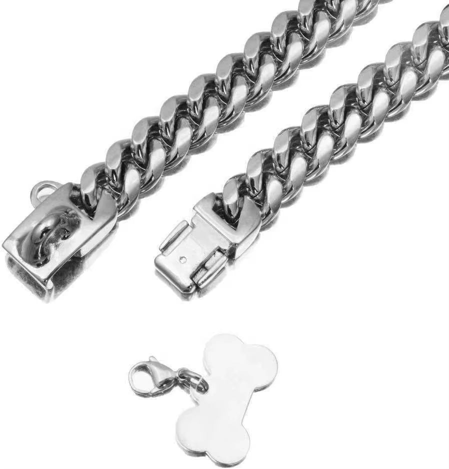14Mm Stainless Steel Dog Collar Chain Large Gold Cuban Links Rhodium Plated Zircon for Medium Small Dog Walking Great Gift Idea
