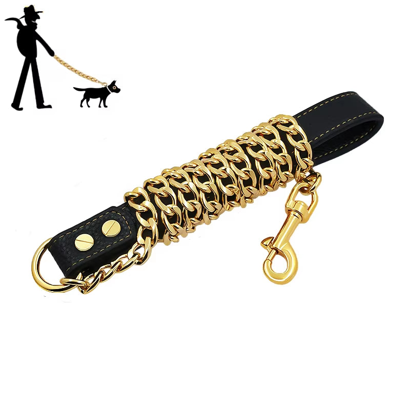 Gold Dog Leash Stainless Steel Pet Weld Chain Strong Metal Dog Lead Chain for Small Medium Large Dog Bichon Frise Dobermann