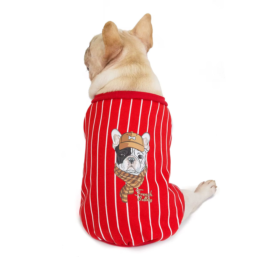 Fashion Designer Autumn Winter Warm Cotton French Bulldog Baseball Sweatshirt Luxury Dog Coat Striped Frenchie Bulldog Clothes